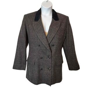 Women's Charles Klein Velvet Classic Checked tweed Blazer Jacket‎ Size 12